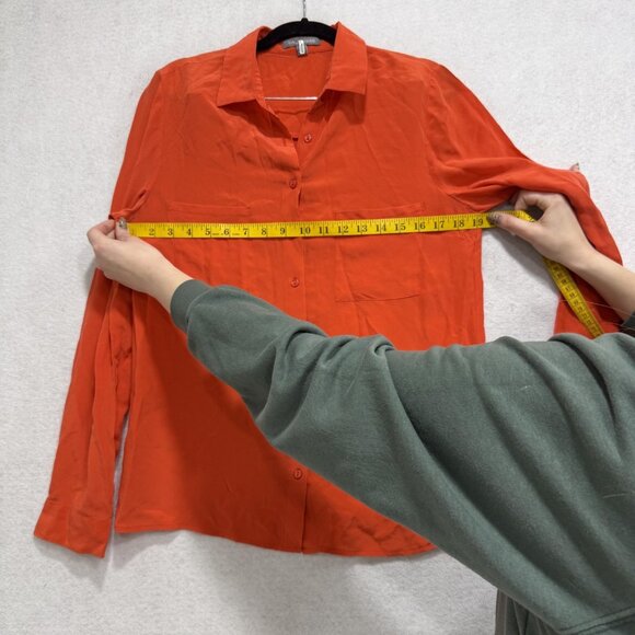 Tinley Road Shirt Womens Medium Orange 100% Silk Button Front Long Sleeve Top - Picture 5 of 9